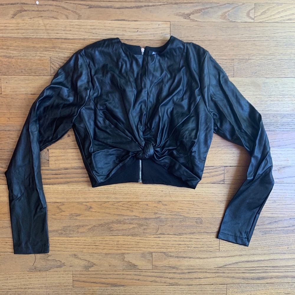 Faux Leather Crop Longsleeve Top